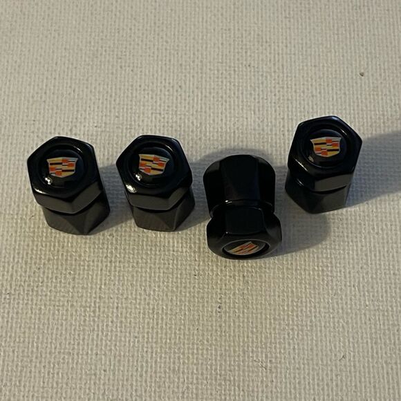 Cadillac Valve Stem Caps in Black set of 4 NWT - Picture 1 of 4